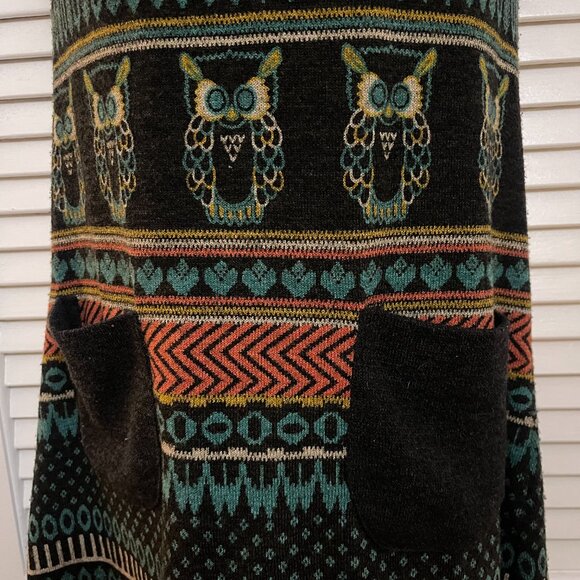 Gracia BOHO Owl Print Knit Dress  S  Pockets & Collar - Picture 4 of 8